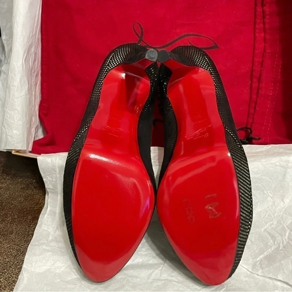 Christian Louboutin Lady Peep plaid polka glitter pump 140mm 1” platform EU38.5
